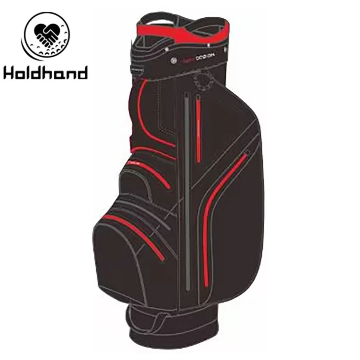 Feather-lite golfskipuleggjari með 15-kylfuflokkun, einangruðum Putter Cubby, sjö sexhyrndum aukabúnaðarhvelfingum, Hydro-flott drykkjarhylki, stellingu-fullkomin ól og veðurlæst loki.