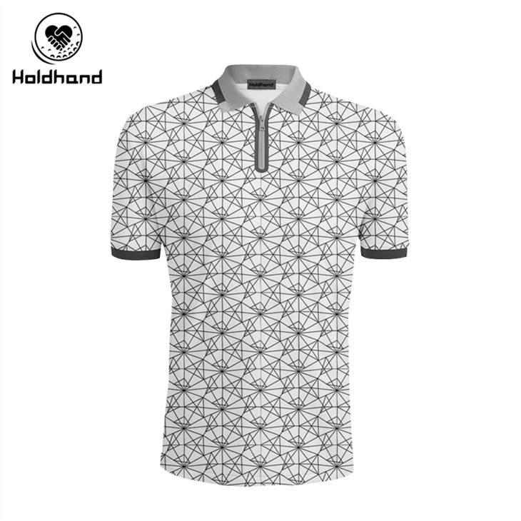 Svarthvít prentun Fatahönnun Golfskyrtur fyrir karla Dry Fit stutterma prentun Performance Moisture Wicking Polo Shirt